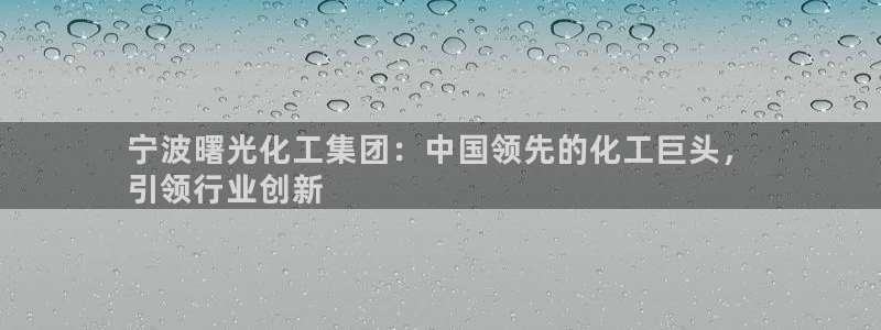 球盟会最新：宁波曙光化工集团：中国领先的化工巨头，
引领行业